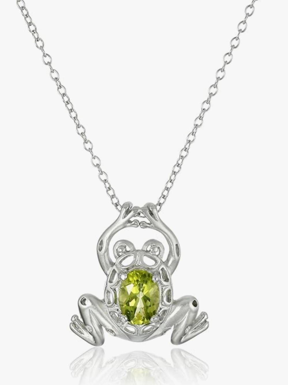 Amazon Essentials Silver Frog Necklace with Green Gemstone
